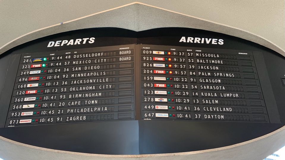 An eye-catching Solari board at New York JFK's TWA Hotel.